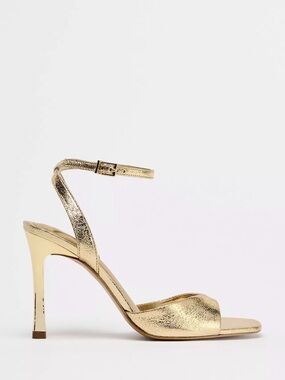 Zara Gold Metallic Ankle-Strap Stiletto Sandals NWT